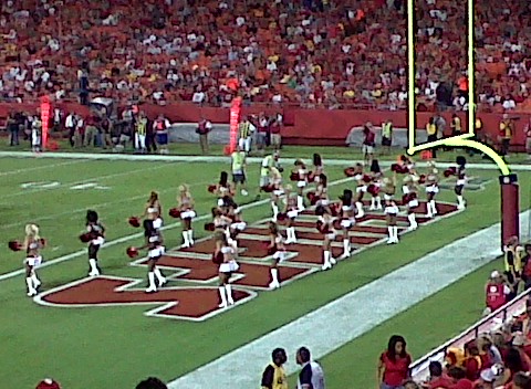 cheerleaders are in the middle of a football game