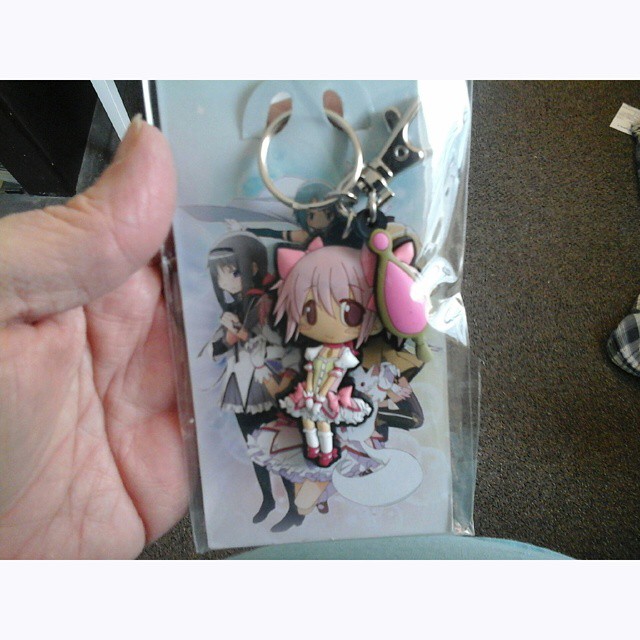 a picture of an anime girl holding a key chain