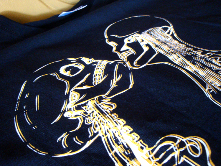 this is an artistic picture of a t - shirt of a man playing a saxophone