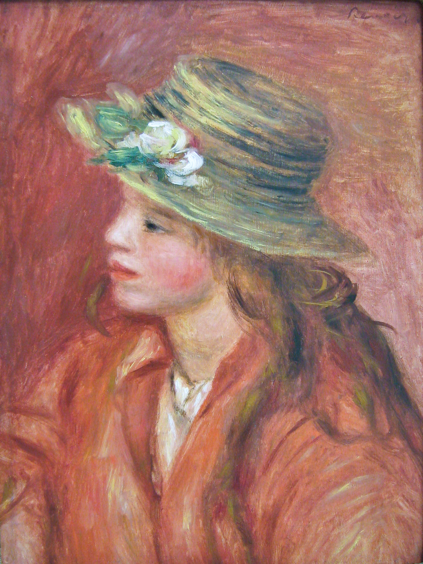 an impressionismist drawing of a little girl with hat on