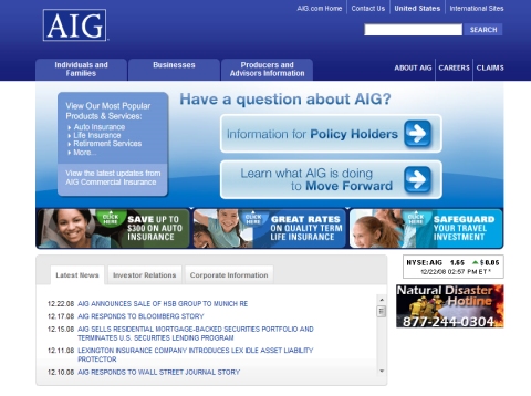 the website page of the aig network