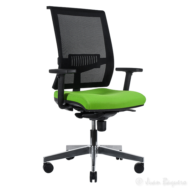 a computer chair with an air grid back and green seat