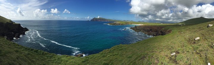 a picture taken from the top of a grassy hill