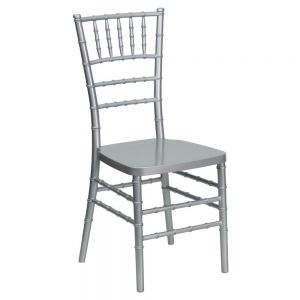 a stack of silver plastic chairs with a wooden seat