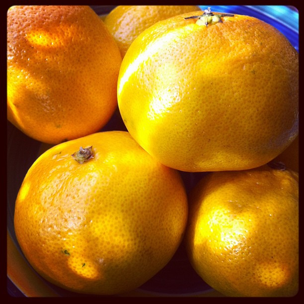 a pile of oranges that are on a plate