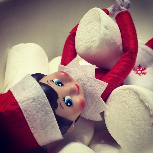 a elves elf sitting in a pile of cotton