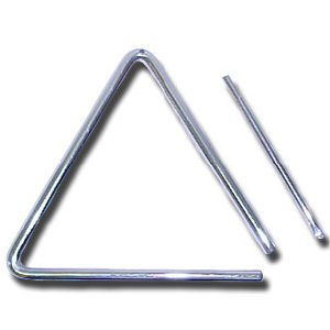 two metal triangle shaped pieces are on the table
