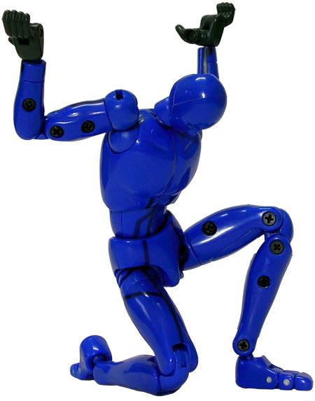 a big blue toy figure poses for the camera