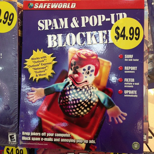 a box of spam and pop up blockers