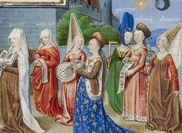 medieval painting depicting a group of people talking