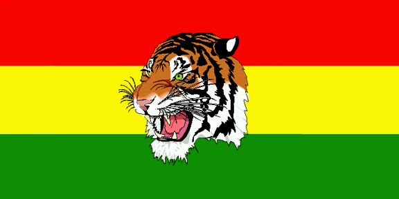 the head of a tiger with the colors of the flag on it