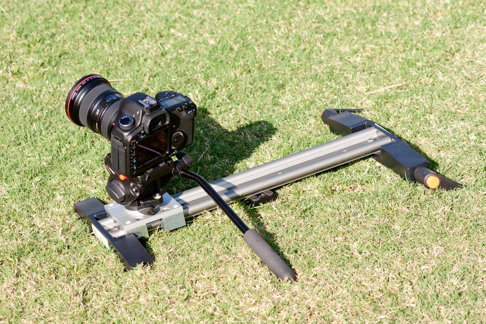 the camera is attached to an object in a field