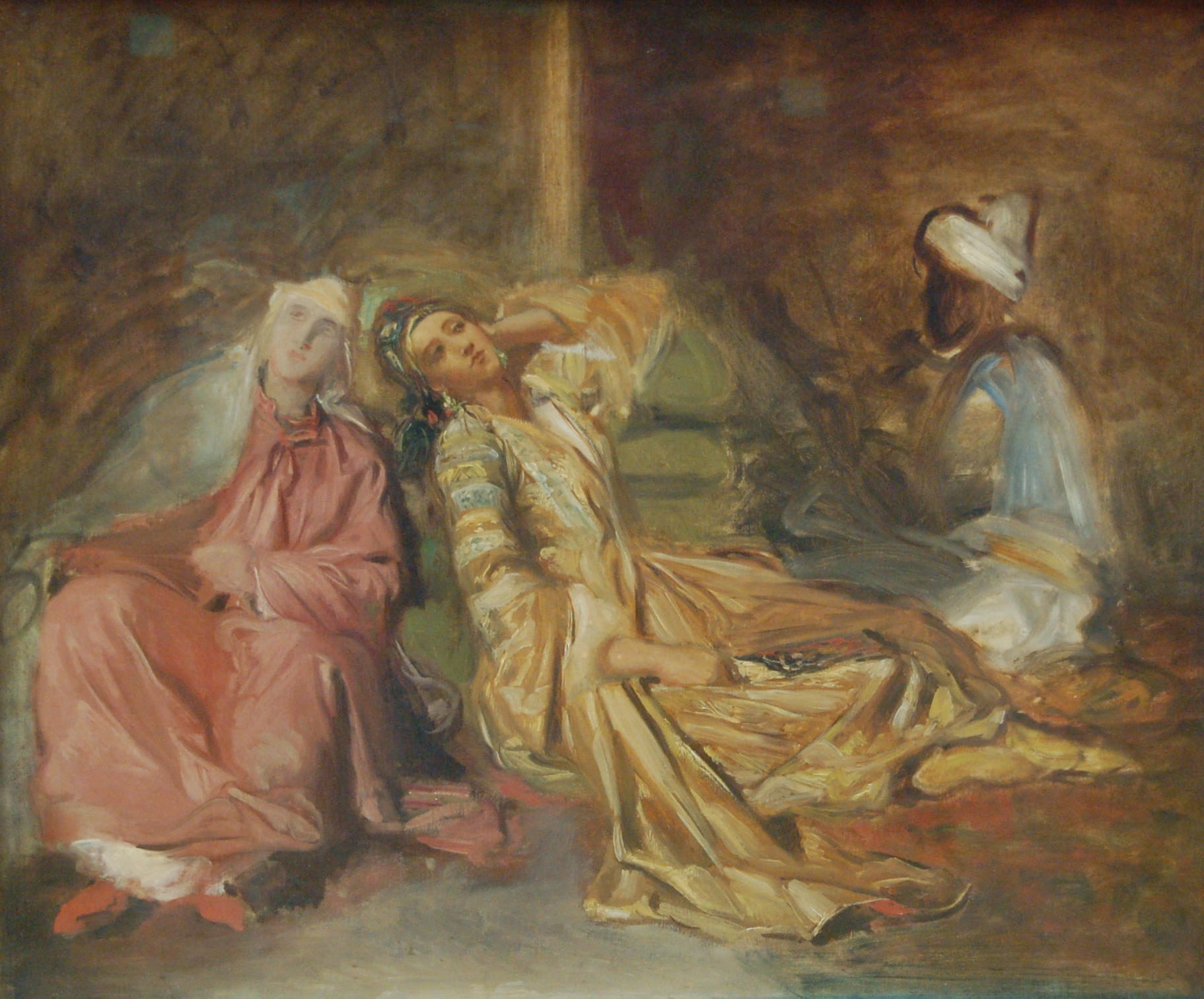the three women are resting on a bench