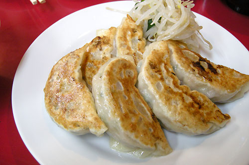 dumplings are arranged on a plate in various stages of being cooked