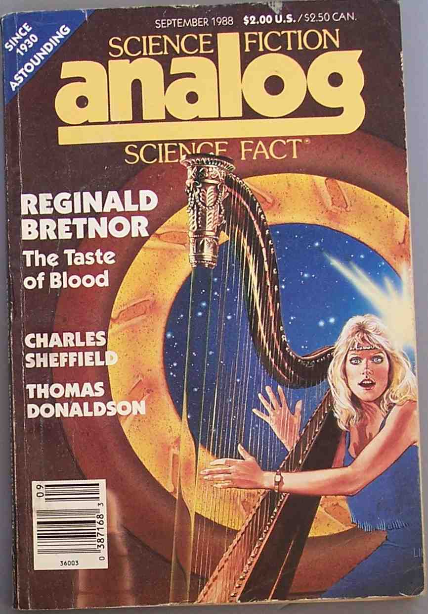 a magazine with an image of a woman and her harp