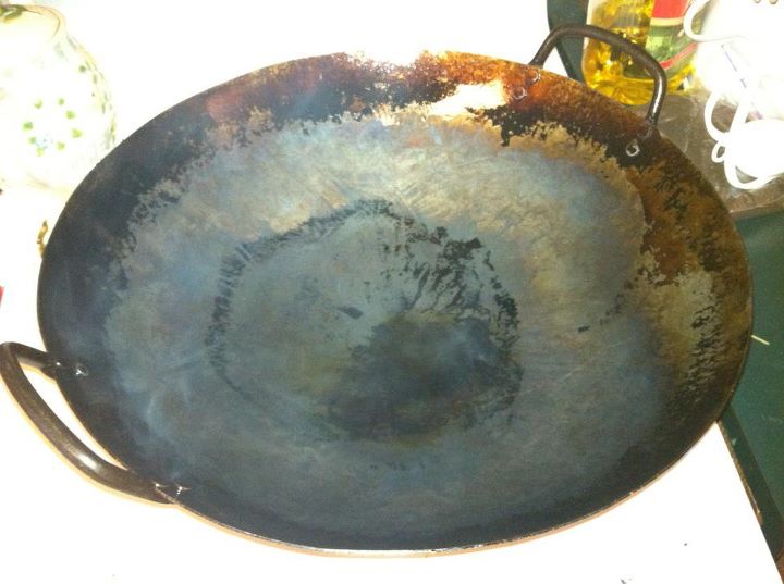a frying pan that is sitting on a counter