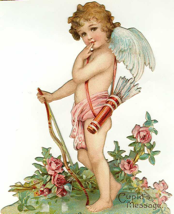 a victorian greeting with an angel in the garden and flowers on it