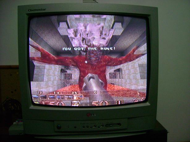 an old tv with a strange video game on it