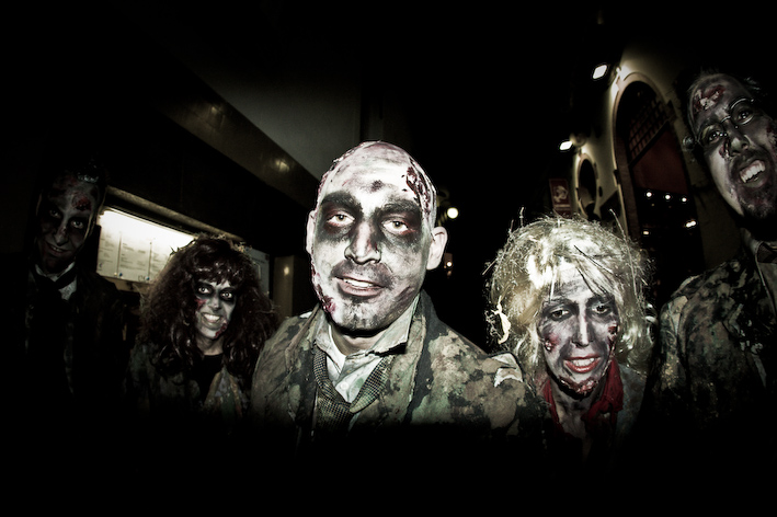 a group of zombie characters are gathered together