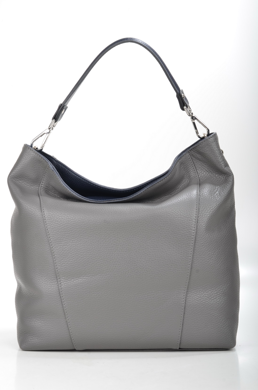 a large gray handbag on white background