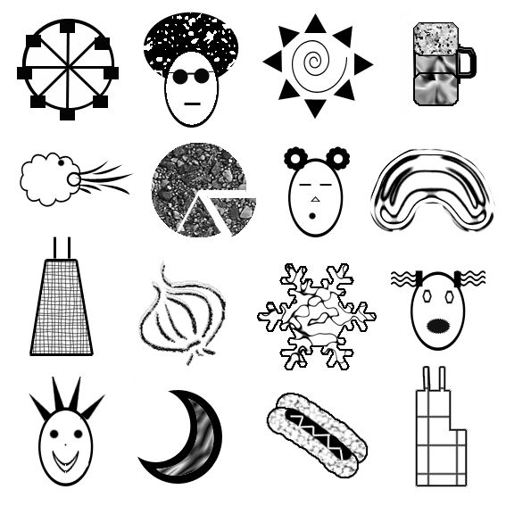 an image of a black and white set of different symbols
