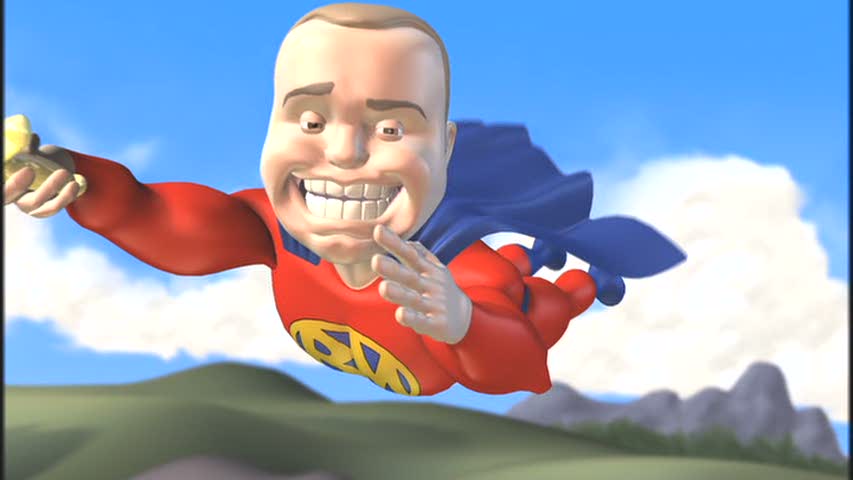 a cartoon of a man who is happy to be in a flying position