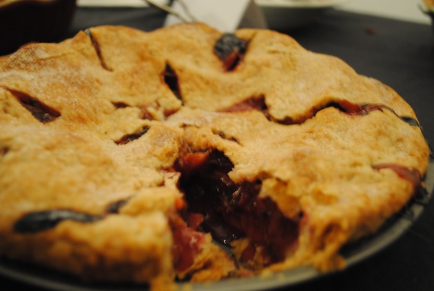 a closeup view of a cherry pie