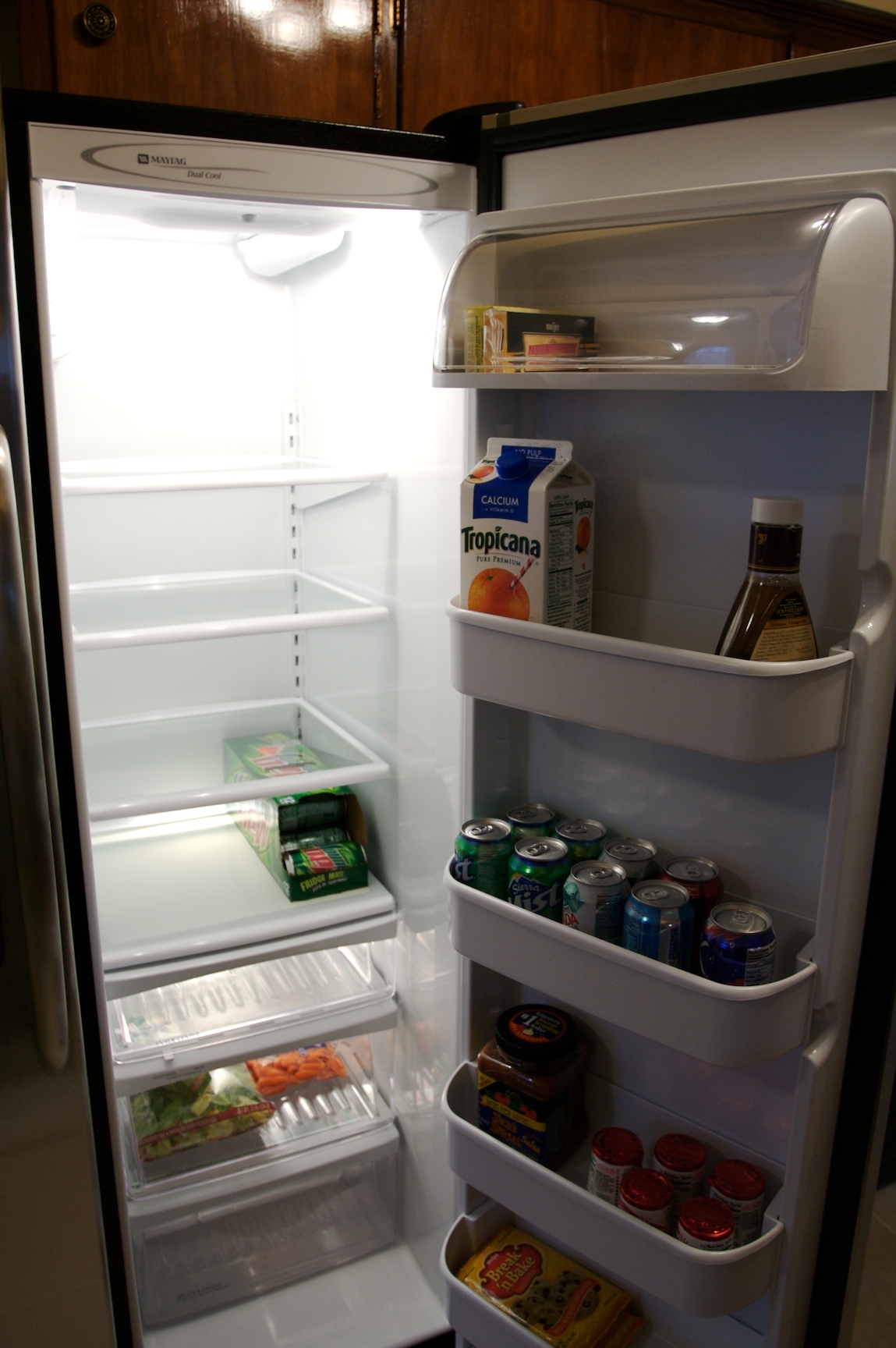 the refrigerator is open to show whats inside