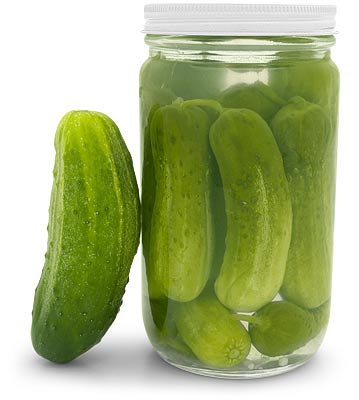 pickle in jar with pickles inside on white