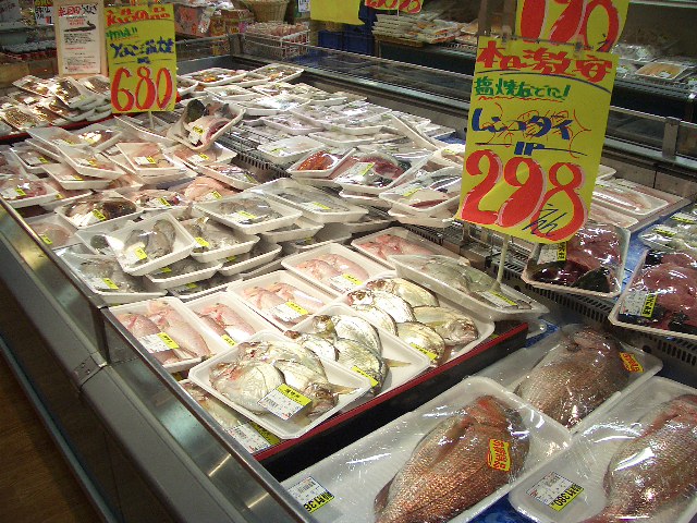 meat and meat display in store with price signs