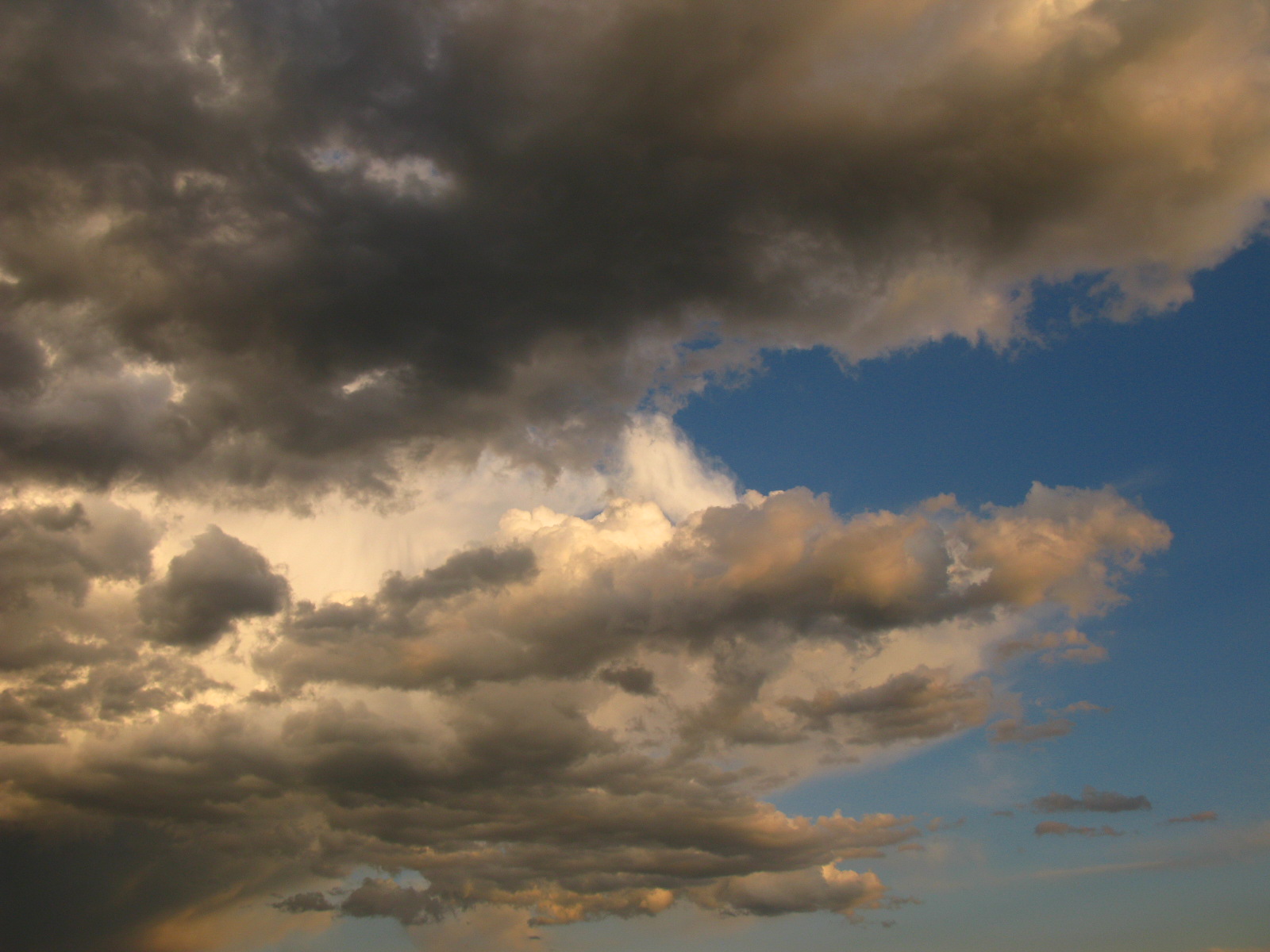 dark, fluffy clouds above the blue sky