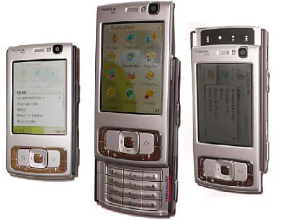 two silver and black cellular phones side by side