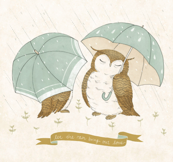 a cute owl and an owl holding umbrellas