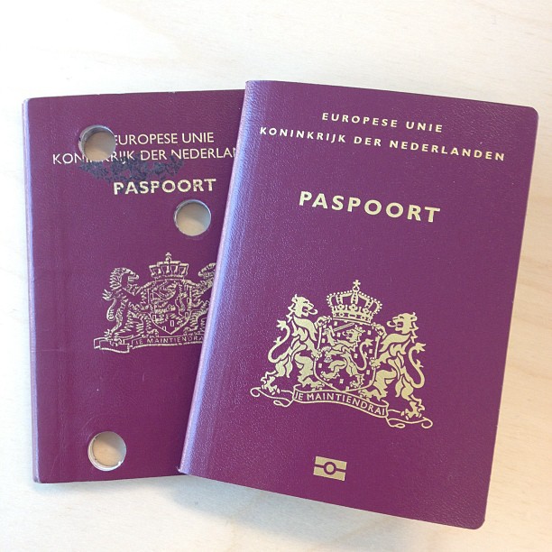 a couple of purple passportes sitting next to each other