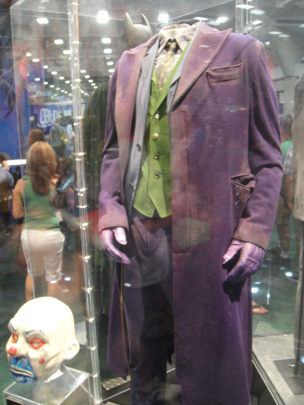 the joker movie costume with his face on a dummy