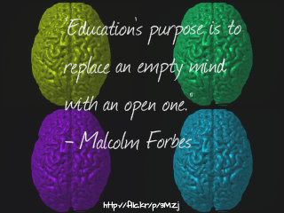 four colored in images with the words education's purpose is to repracc an empty mind
