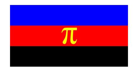 the pi symbol is on a red, black and blue banner