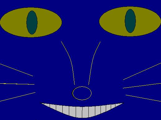 the blue kitty mask has yellow eyes and it's smiling