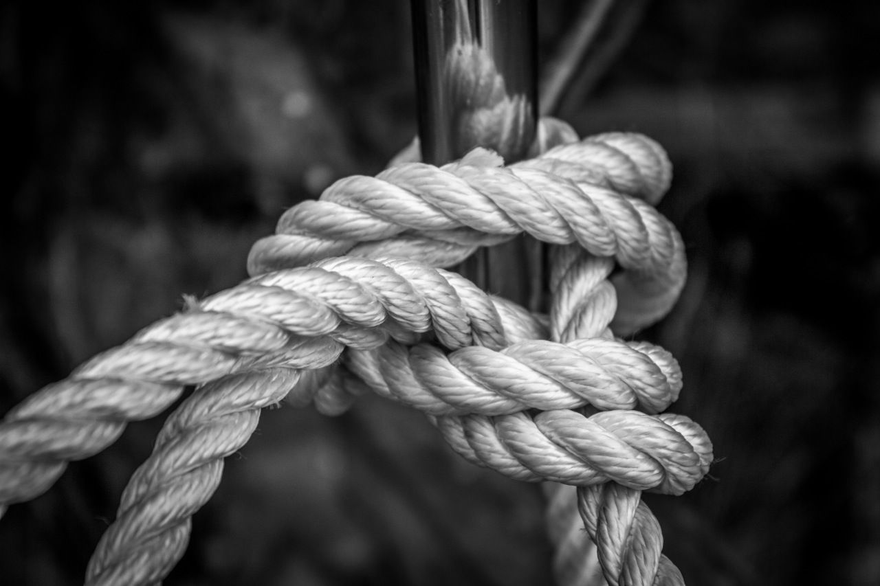 a knotted rope is hanging from a wire