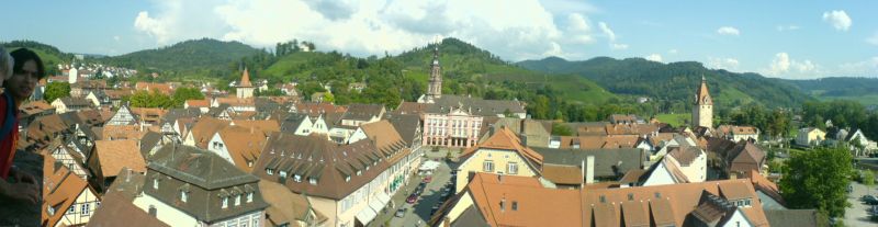 a view of a town in germany with a church tower