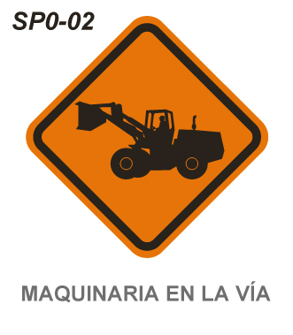 the sign shows a bulldozer and a road