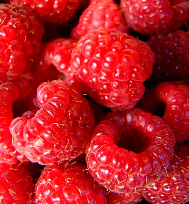 a group of raspberries laying in the middle of each other