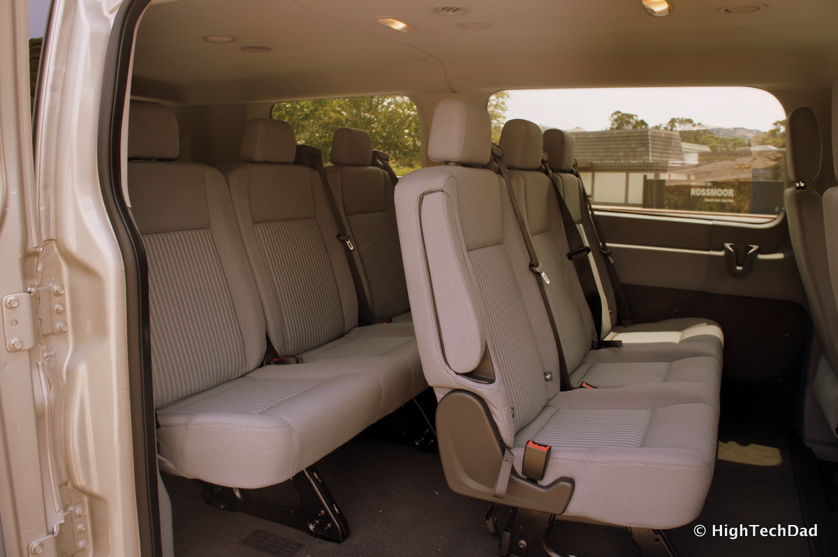view inside van with leather and gray seat covers