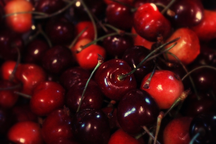 fresh cherries in the pile, ready for eating