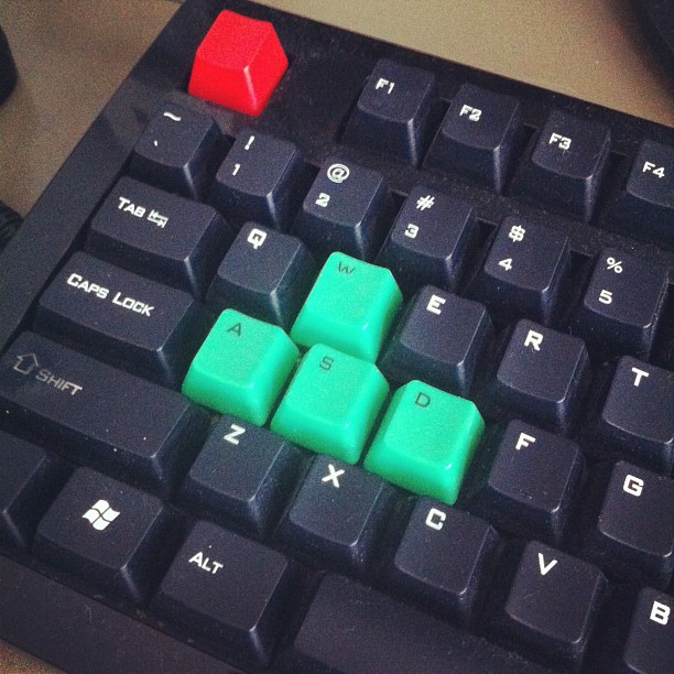 a keyboard with four keys has red and green keys
