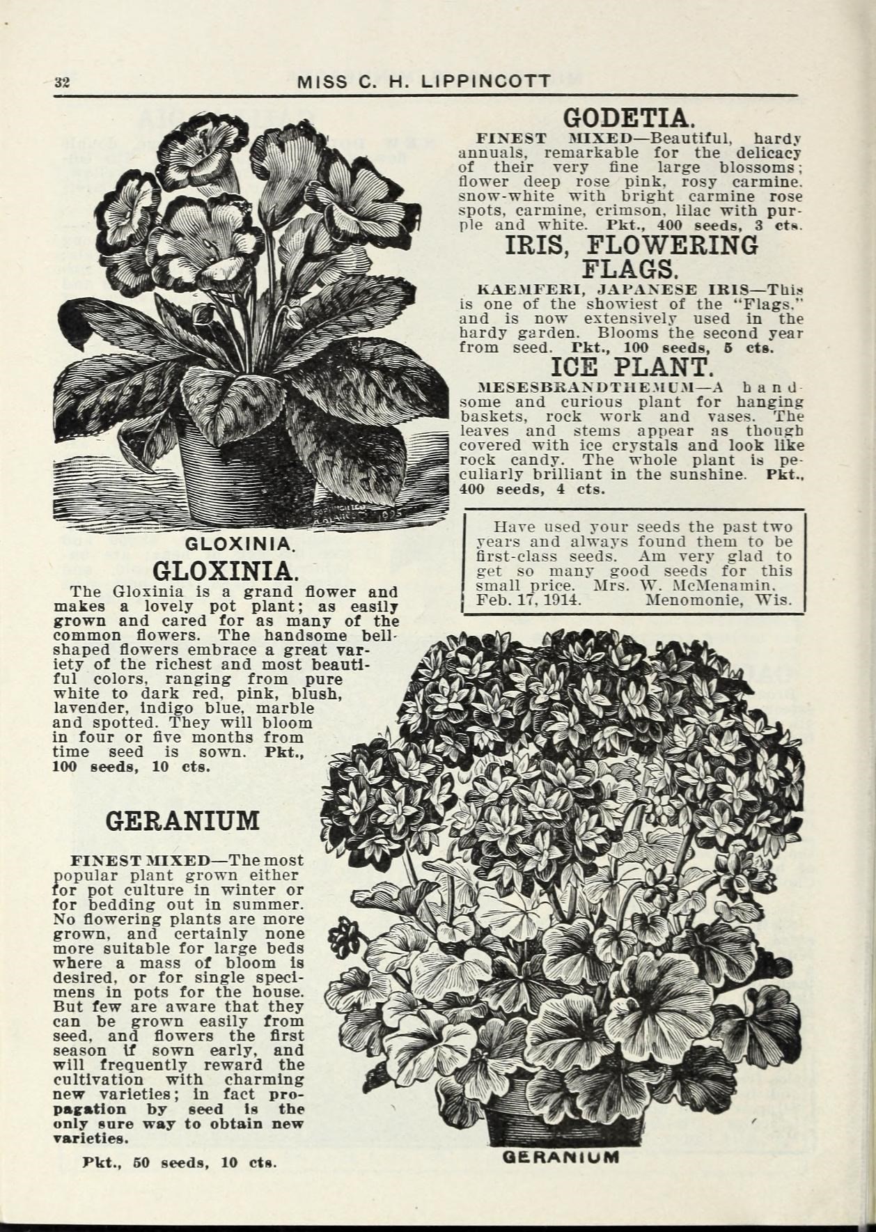 the old recipe booklet shows different varieties of flowers
