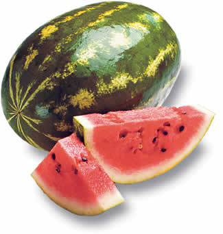 a cut up piece of watermelon sitting next to another piece of fruit