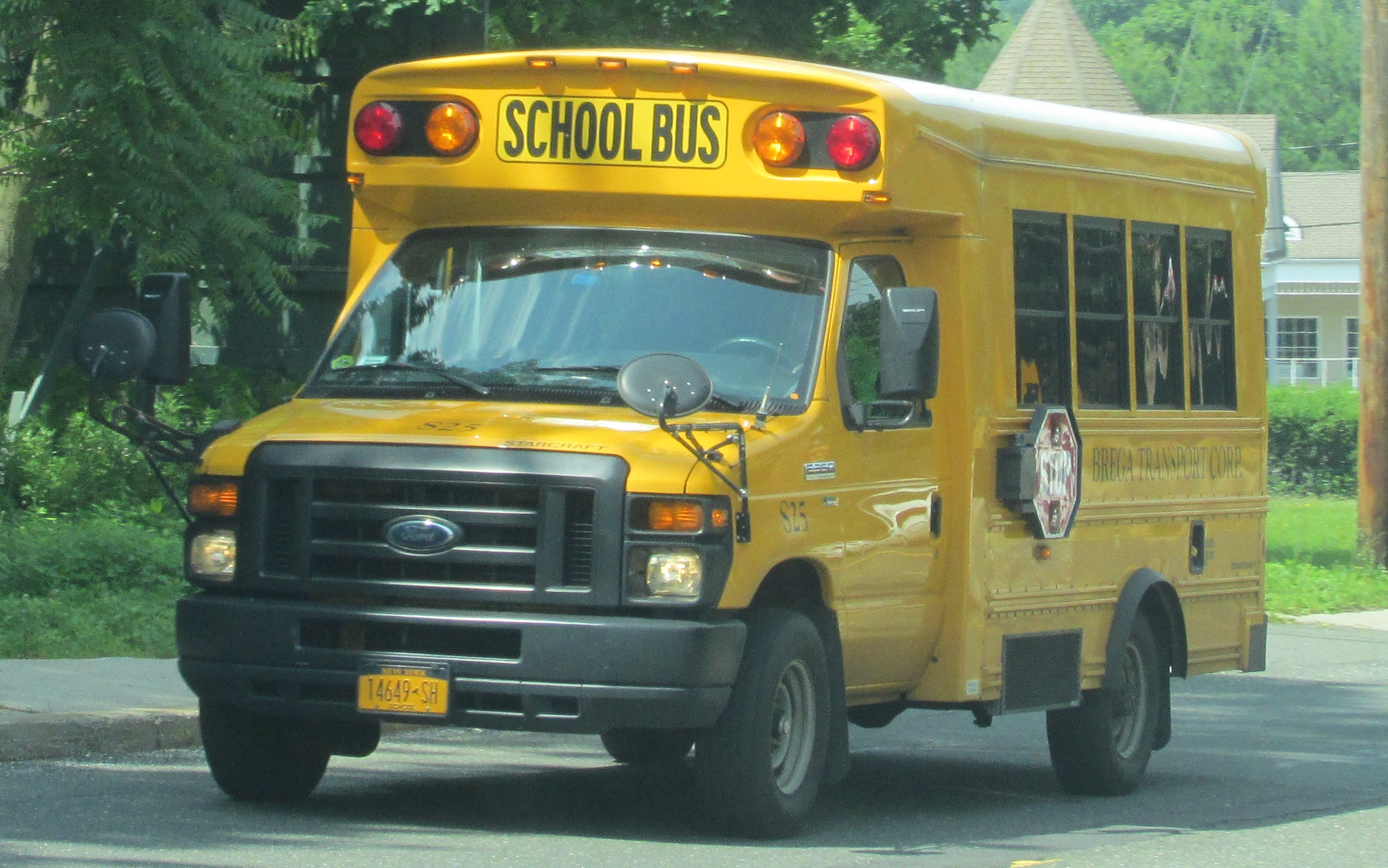 a school bus is parked in the street