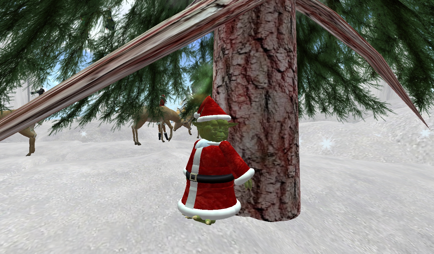 the santa claus outfit is in a snowy forest