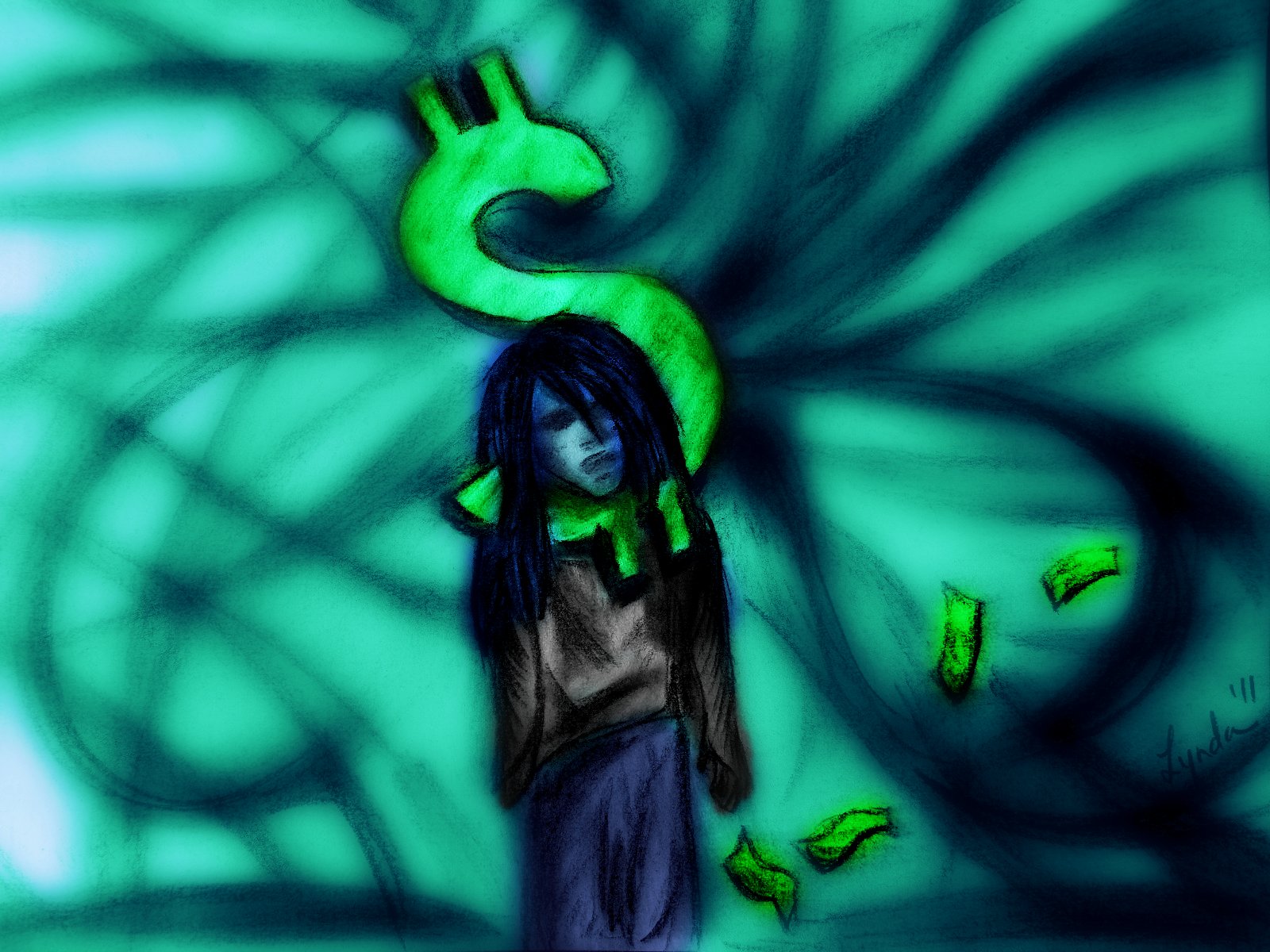 a woman holding onto a large green snake